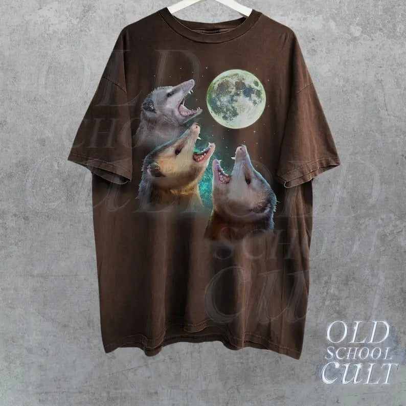 Three Possums Howling Moon Vinatge Shirt Retro Opossum Lover Funny Possum Distressed Cotton Possum T-Shirts