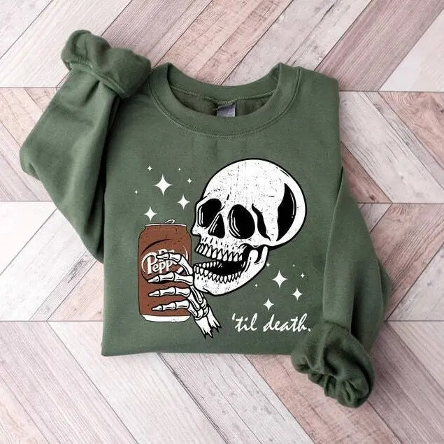 Till Death Dr. Pepper Skeleton Halloween Cute Dr Pepper Shirt Skeleton Drinking Dr. Pepper T-Shirts