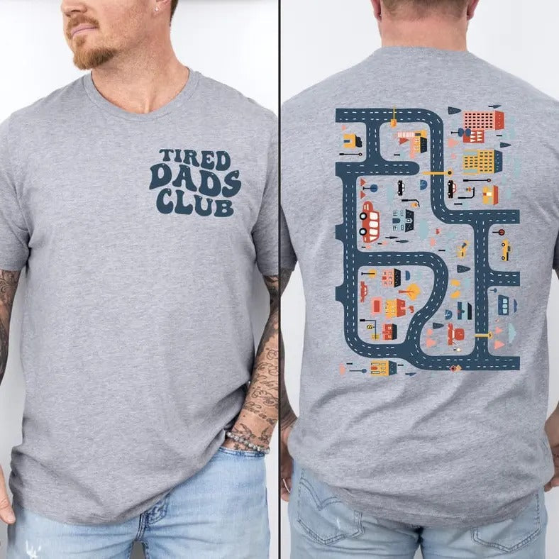 Tired Dads Club Shirt Cute Tired Dads Club Shirt Play Cars Dad'S Back Mat Road Car Race Track Shirt Racing Dad T-Shirts