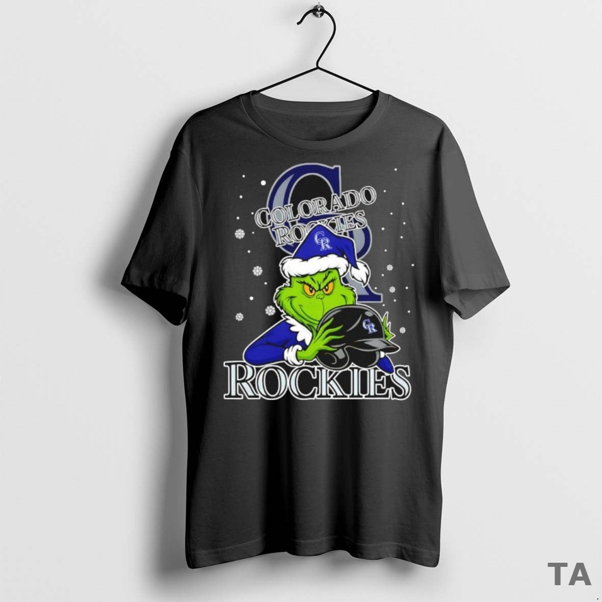 Top Colorado Rockies Baseball Grinch Holding Helmet Christmas T Shirt Sweater