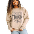 Track Mom Letter Print Sports Mom Track Mom Shirt Leopard Print Round Neck Track Field Mom Her Fit Womenswear Fabric Fleece Knit Spandex T-Shirts