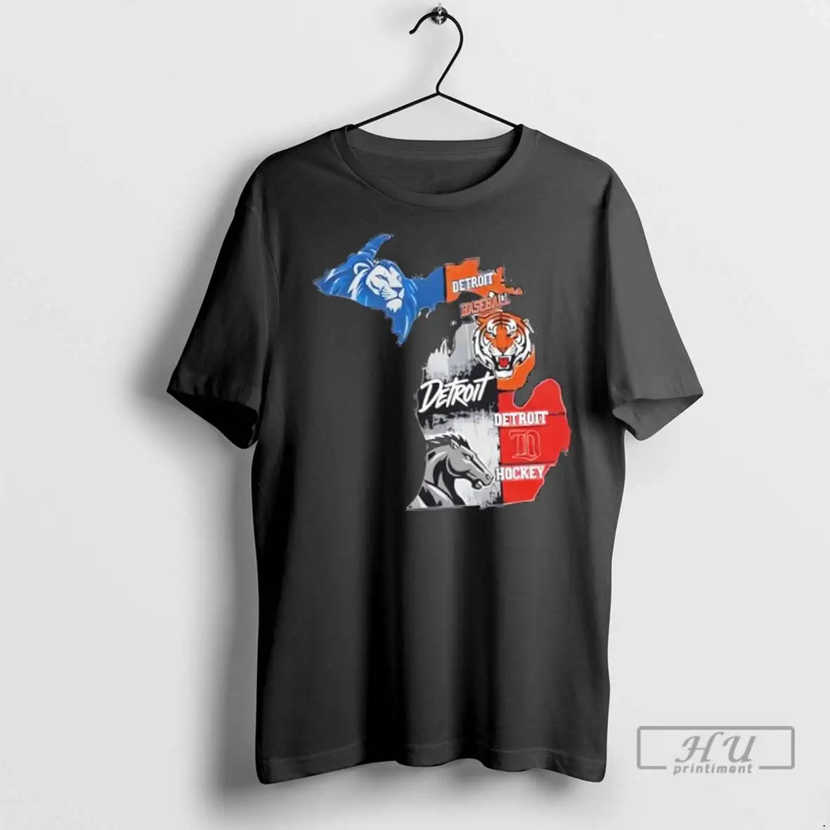 Trending Detroit Map Sports Fan Lions Tigers Pistons Red Wings Michigan T Shirts