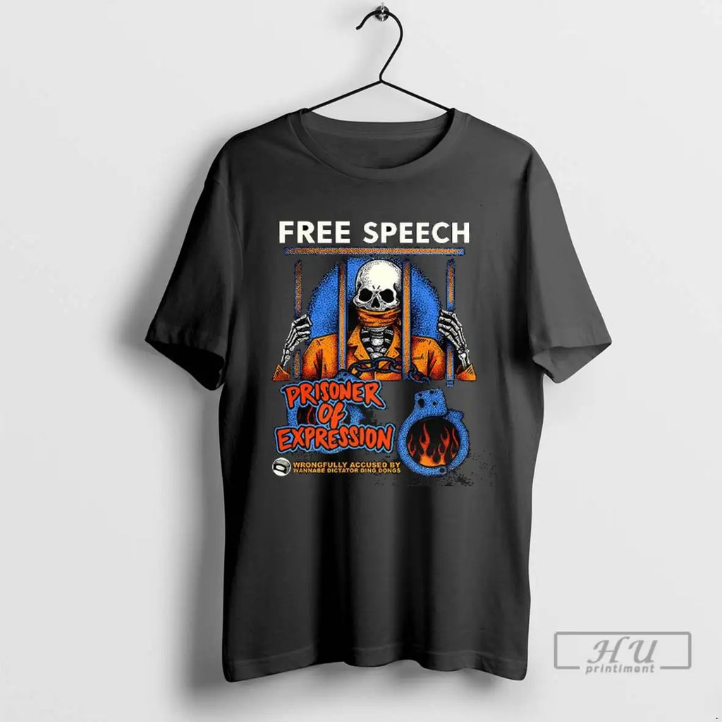 Trending Free Speech Prisoner Of Expression Gagged Skeleton Caricature T Shirts