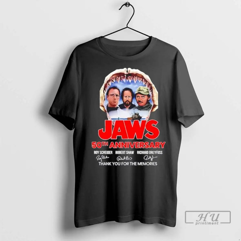 Trending Jaws 50th Anniversary Roy Scheider Robert Shaw Richard Dreyfuss Signatures T Shirts