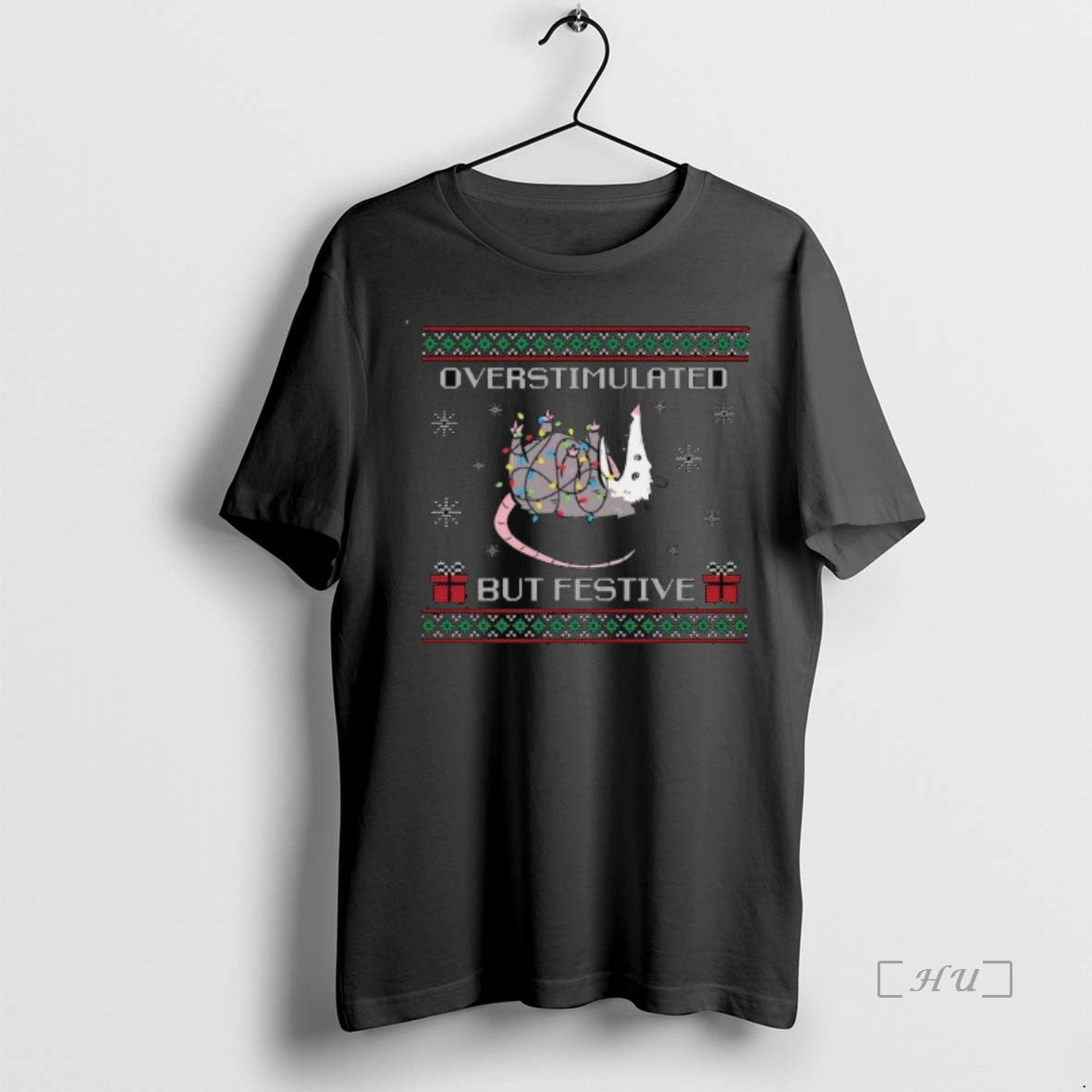 Trending Overstimulated But Festive Possum Ugly Christmas 2025 Long Sleve T Shirt Sweater