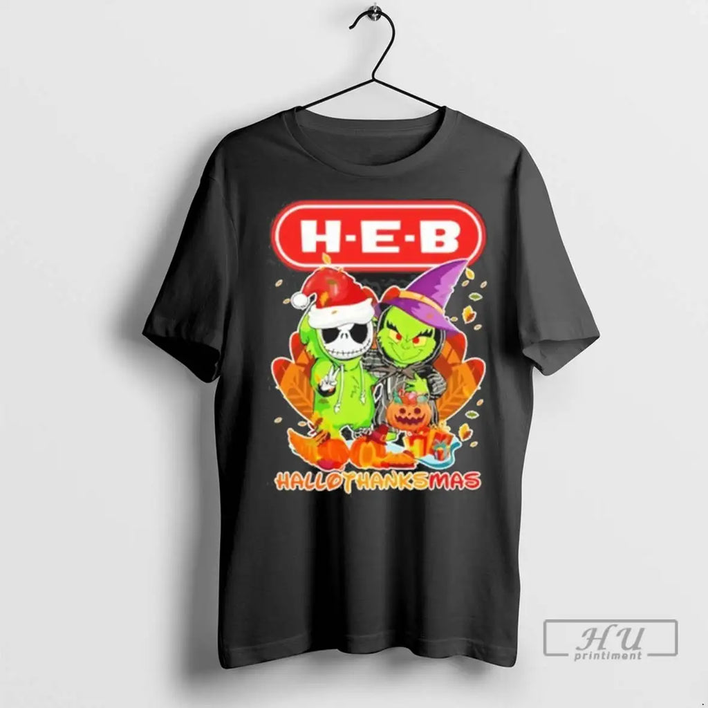 Trending The Grinch And Santa Jack H E B Logo Hallothanksmas T Shirts