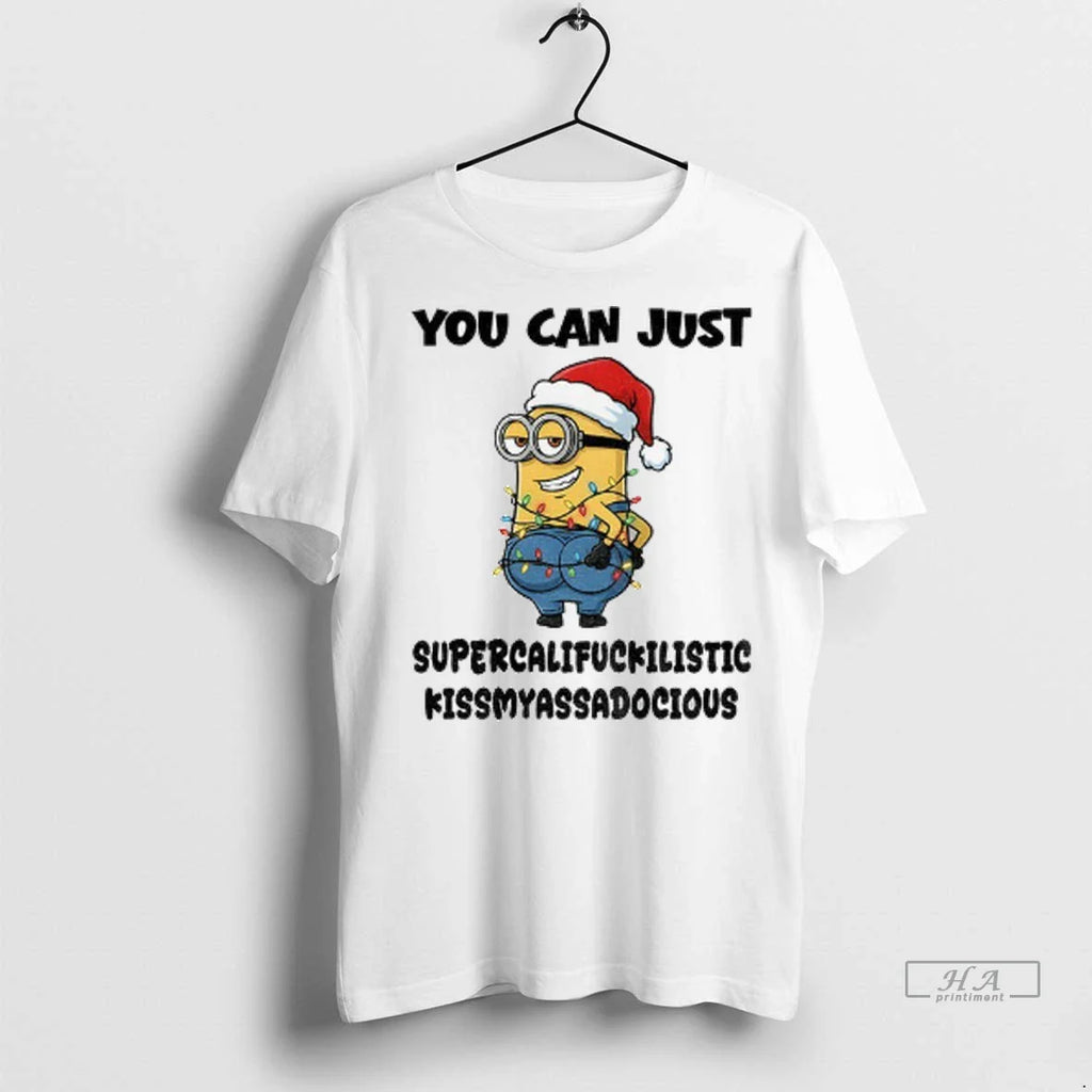Trendy Minion Santa Hat You Can Just Supercalifuckilistic Fissmyassadocious Christmas Shirt Sweater