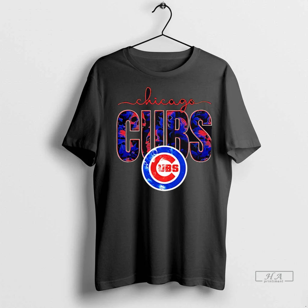 Trendy Officials Chicago Cubs Skulls Floral Graphic Baseball Shirt Sweater