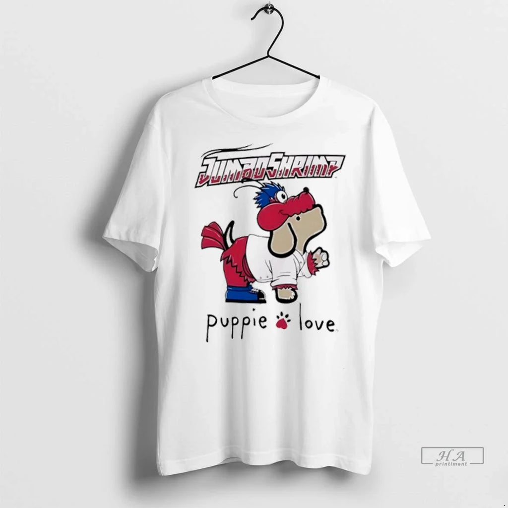 Trendy Officials Jacksonville Jumbo Shrimp Puppie Love Sky Mascot Shirt Sweater