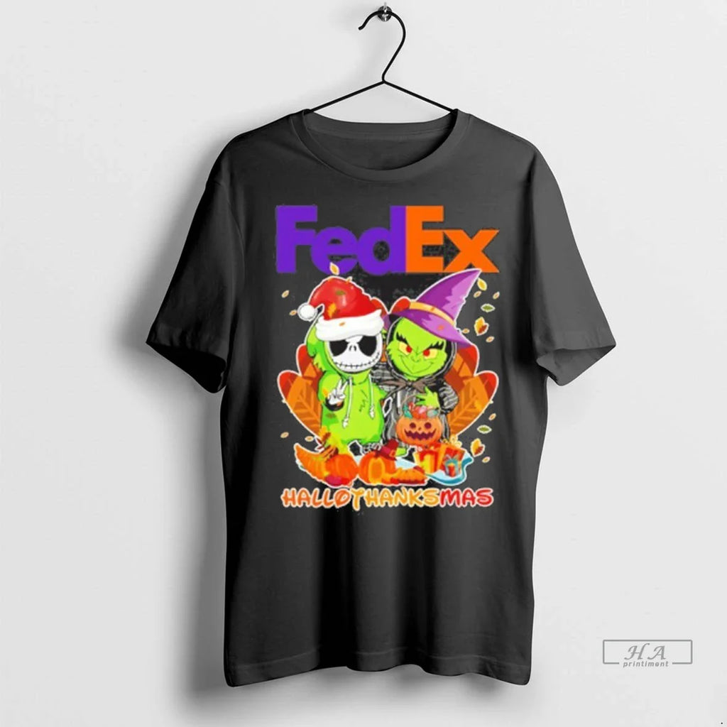 Trendy Officials The Grinch And Santa Jack Fedex Logo Hallothanksmas Shirt Sweater