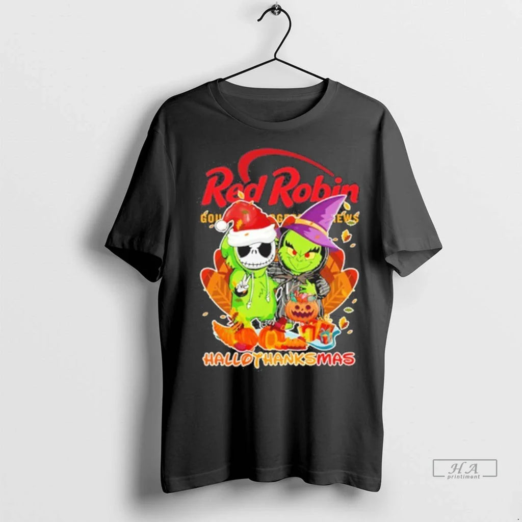 Trendy Officials The Grinch And Santa Jack Red Robin Logo Hallothanksmas Shirt Sweater