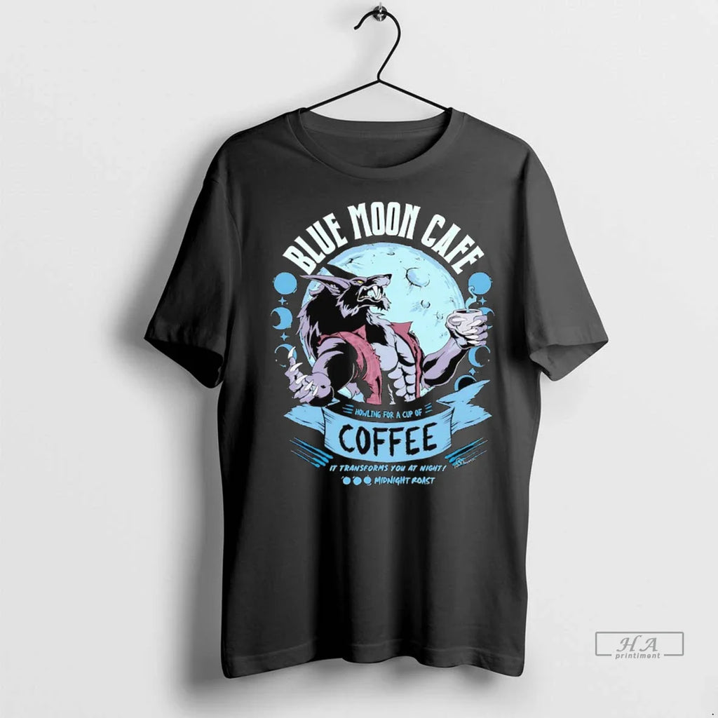 Trendy Officials Wolf Blue Moon Cafe Coffee It Transforms You At Night Shirt Sweater