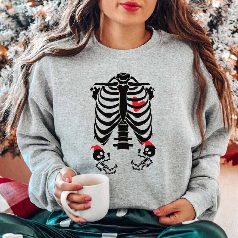 Twin Skeleton Maternity Funny Twin Pregnancy Announcement New Mom Be Pregnant Wife T-Shirts