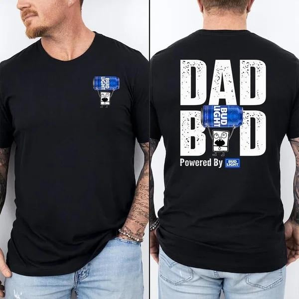 Two Sided Dad Bob Powered Bud Light Doodlebob Papa Funny Summer Outdoors Beer Lover T-Shirts