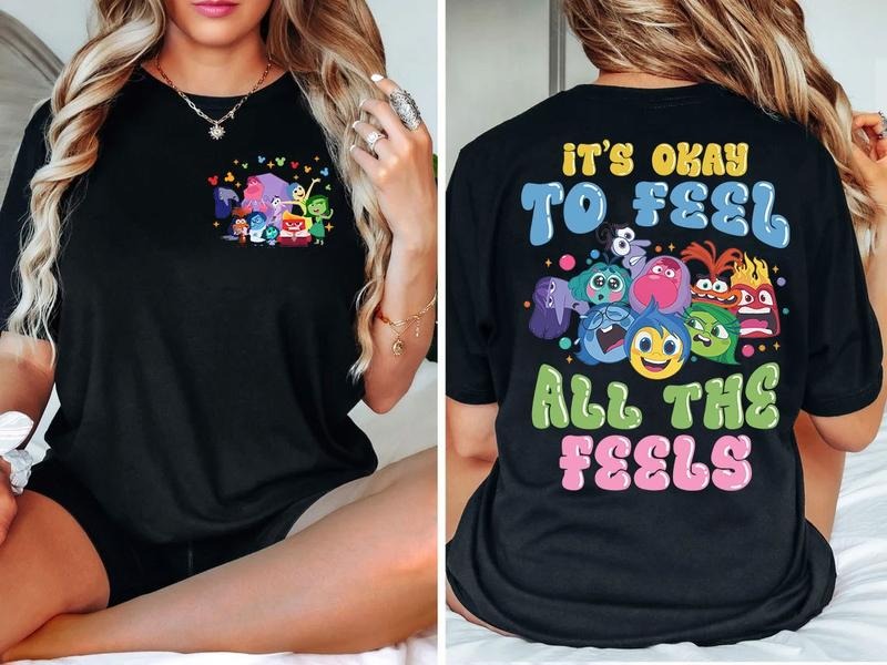 Two Sided Inside Out 2 'S Okay Feel All Feels Shirt Inside Out Characters Shirt Full Emotions Mental Health Matter Shirt T-Shirts
