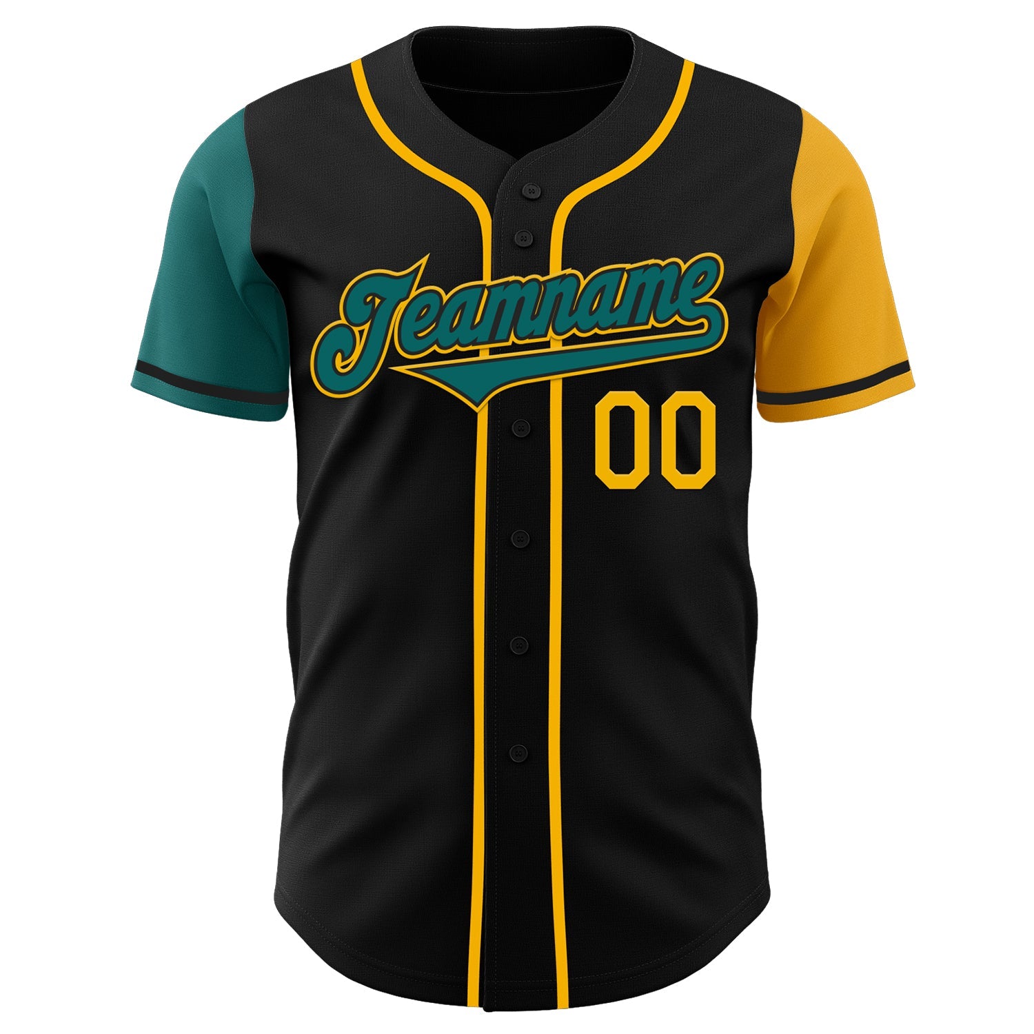 Custom Black Teal-Gold Authentic Two Tone Baseball Jersey