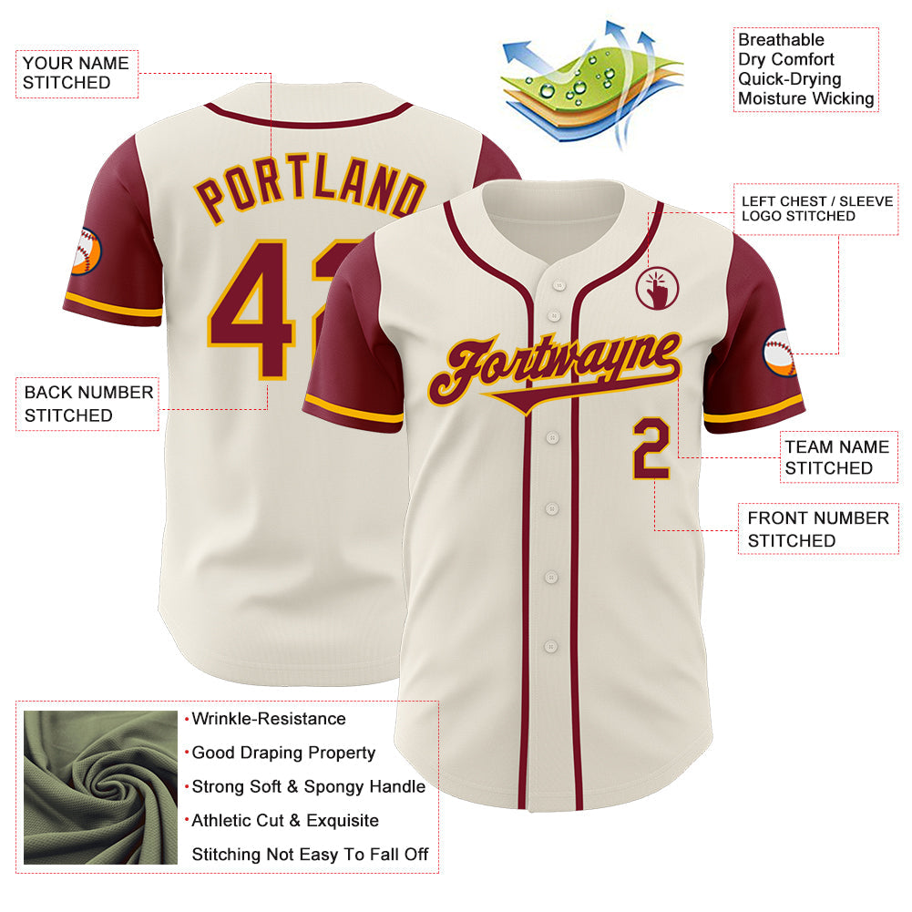 Custom Cream Crimson-Gold Authentic Two Tone Baseball Jersey