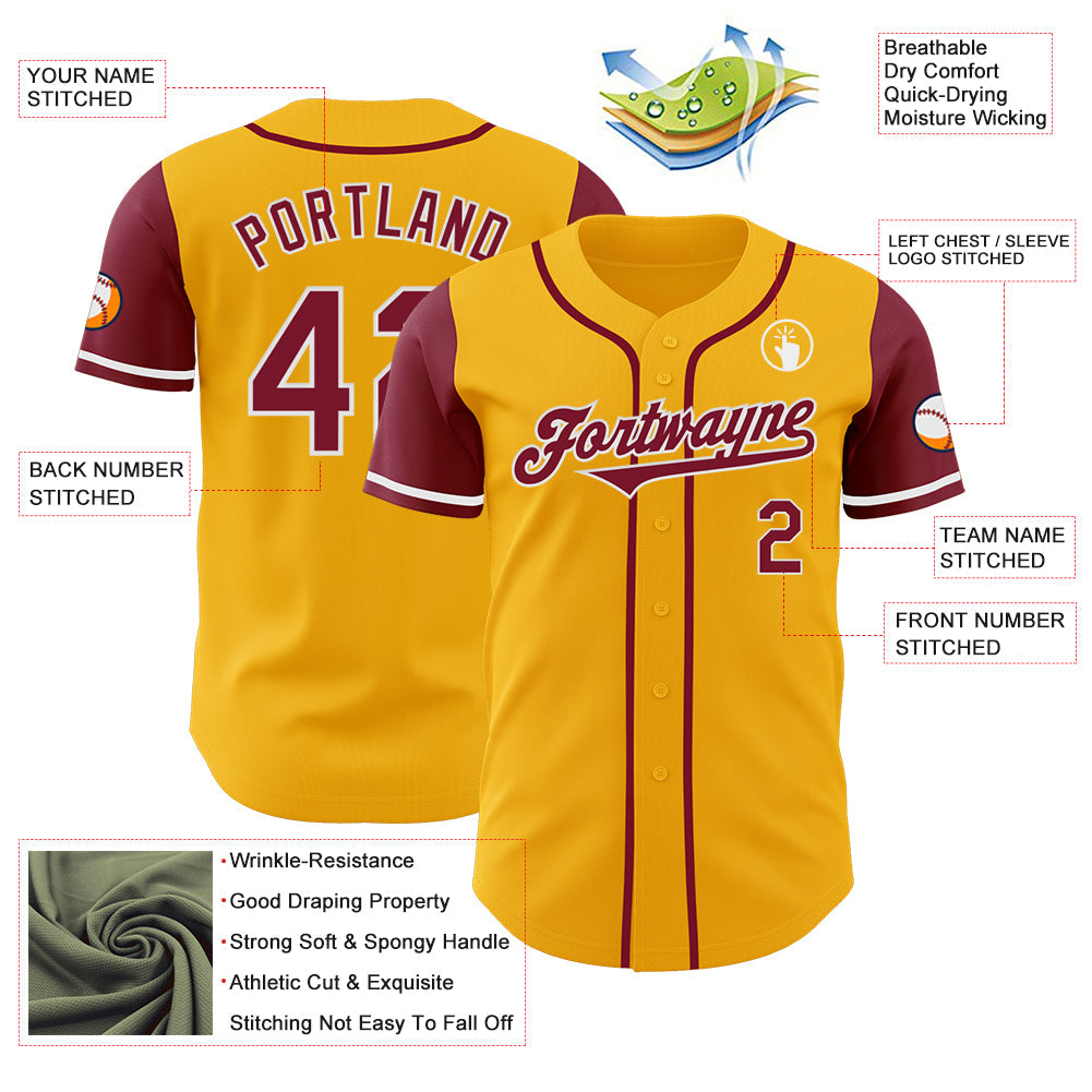 Custom Gold Crimson-White Authentic Two Tone Baseball Jersey