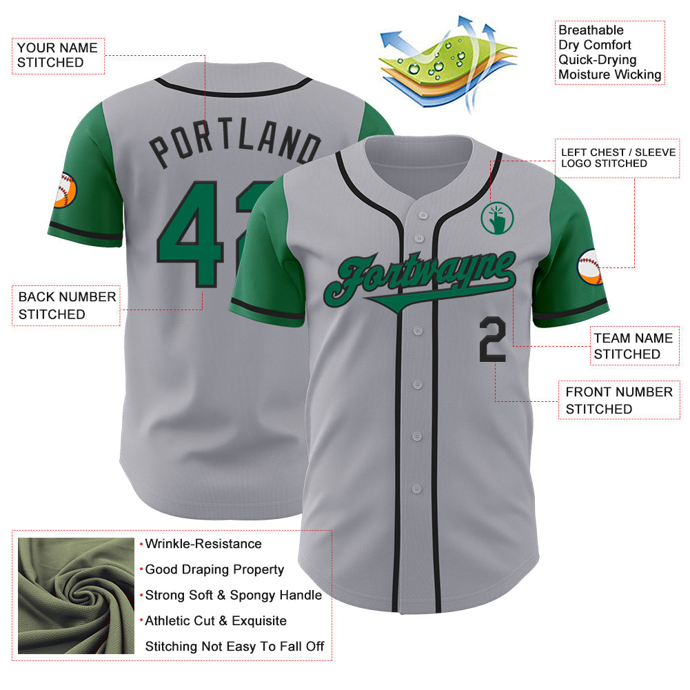 Custom Gray Kelly Green-Black Authentic Two Tone Baseball Jersey