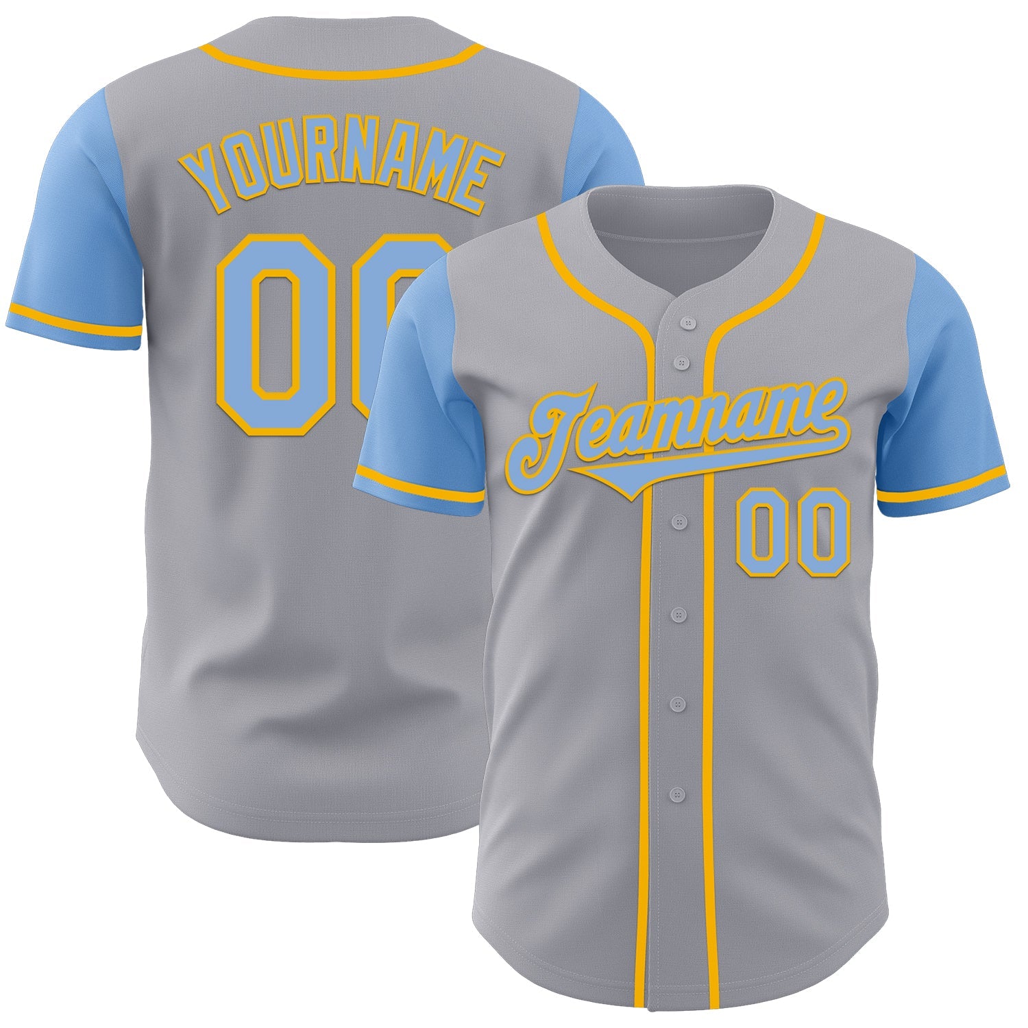 Custom Gray Light Blue-Gold Authentic Two Tone Baseball Jersey