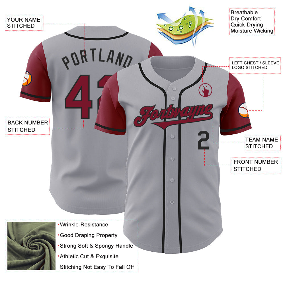 Custom Gray Crimson-Black Authentic Two Tone Baseball Jersey