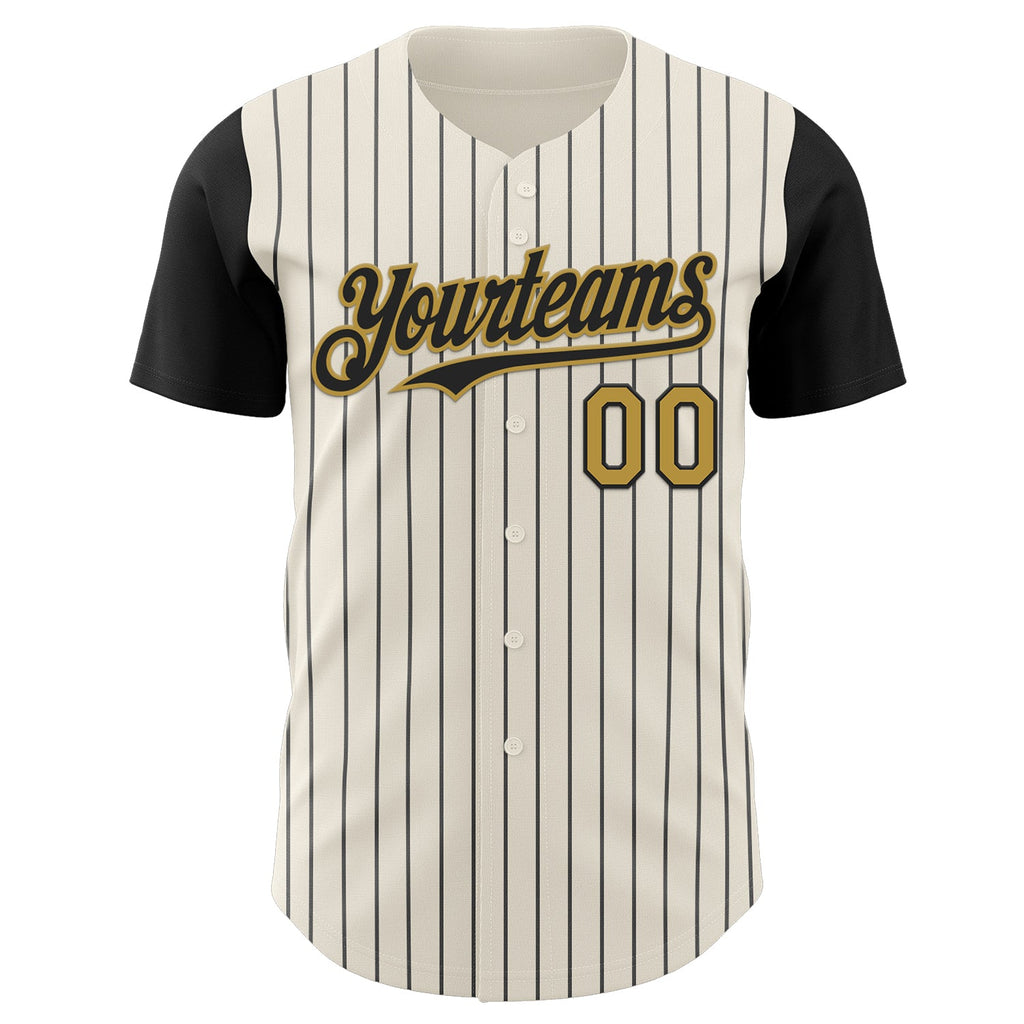 Custom Cream Black Pinstripe Old Gold Authentic Two Tone Baseball Jersey