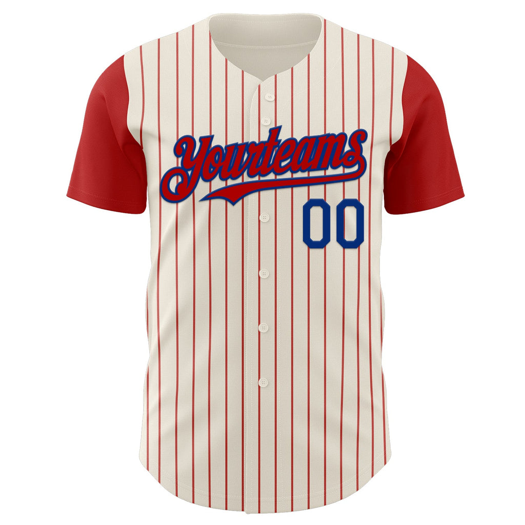 Custom Cream Red Pinstripe Royal Authentic Two Tone Baseball Jersey
