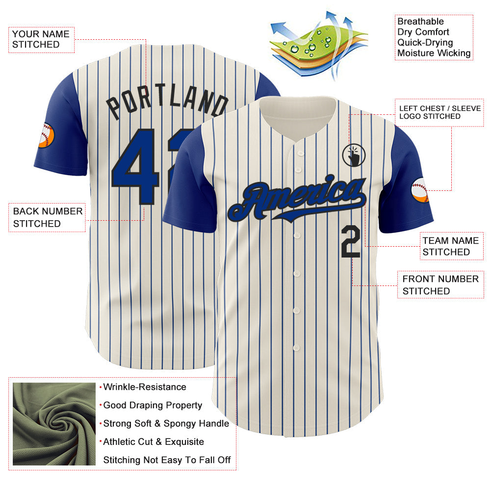 Custom Cream Royal Pinstripe Black Authentic Two Tone Baseball Jersey