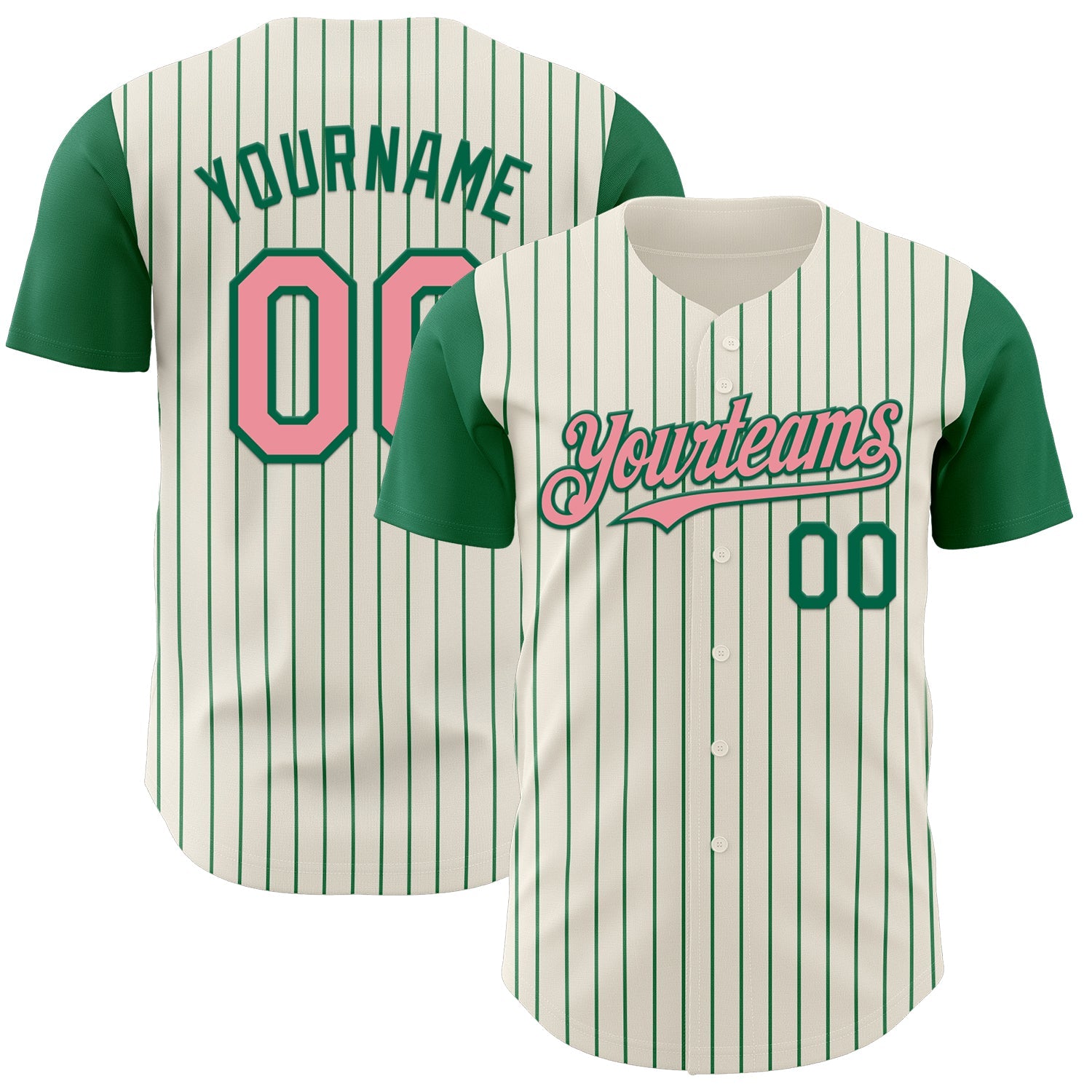 Custom Cream Kelly Green Pinstripe Medium Pink Authentic Two Tone Baseball Jersey