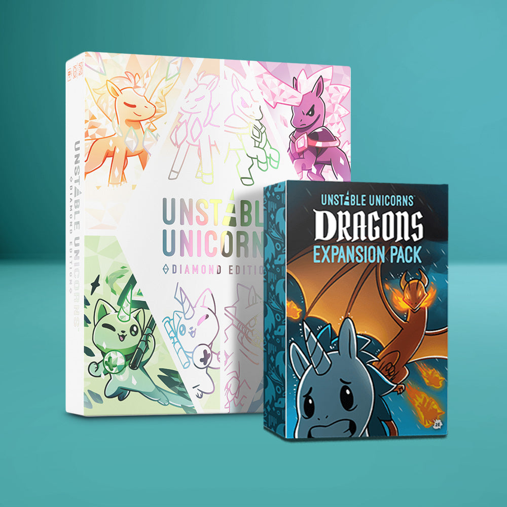 Unstable Unicorns: Diamond Edition: Base Game + Dragons Expansion Bundle