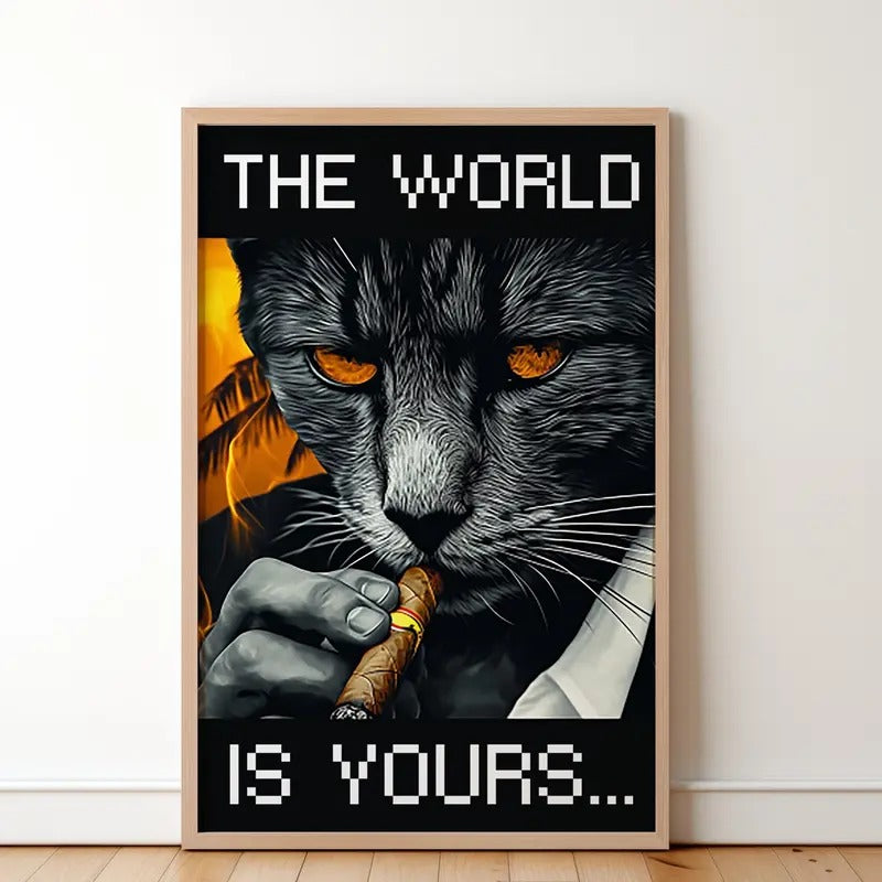 Unframed World Is Yours Cat Poster Scarface Cat Movie Wall Art Movie Lovers Funny Cat Friends Animal Poster T-Shirts