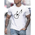 Vibrant Guitar Print Crew Neck Comfy Breathable Short Sleeve Casual Tops Elastic Fabric Soft Touch Relaxed Fit Music Lovers Made USA T-Shirts