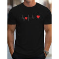 Vibrant Heartbeat Print Casual Breathable Short Sleeve Tops Summer Comfortable Active Made USA T-Shirts