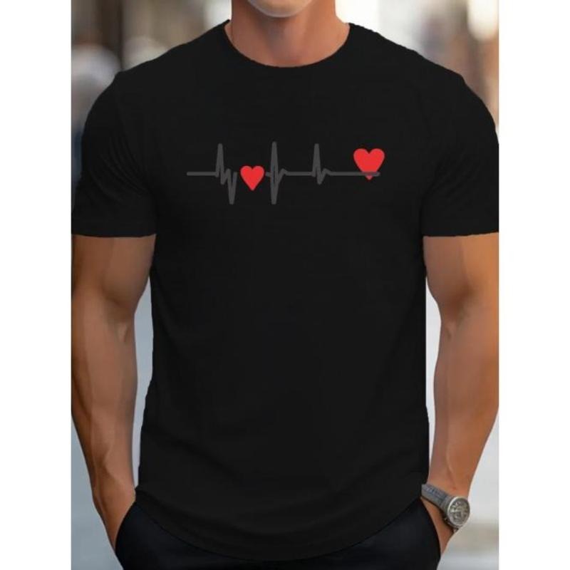 Vibrant Heartbeat Print Casual Breathable Short Sleeve Tops Summer Comfortable Active Made USA T-Shirts