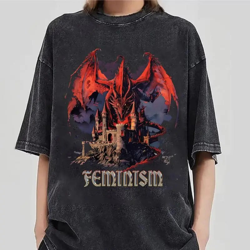 Vintage 90s Feminism Dragon Fantasy Funny Gag Shirt Dragon Shirt Feminism Meme Shirt Gag Shirt Shirt Top Womenswear T-Shirts