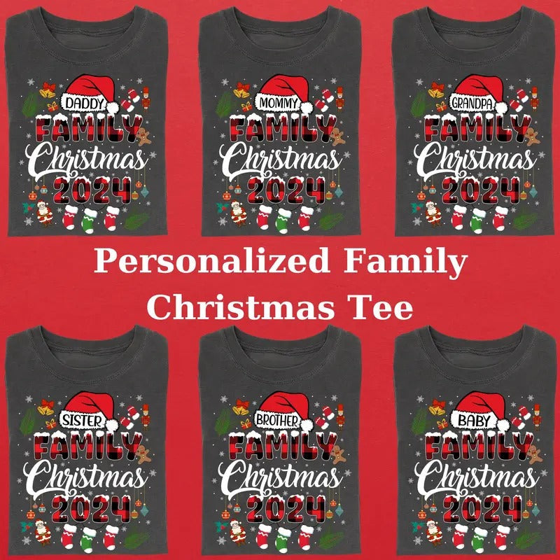 Vintage Personalized Family Custom Name Matching Family Xmas Shirt Womenswear Top T-Shirts