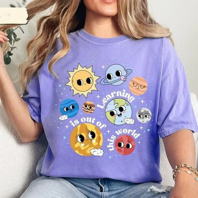 Vintage Solar System Teacher Cotton Casual Polyeste T-Shirts
