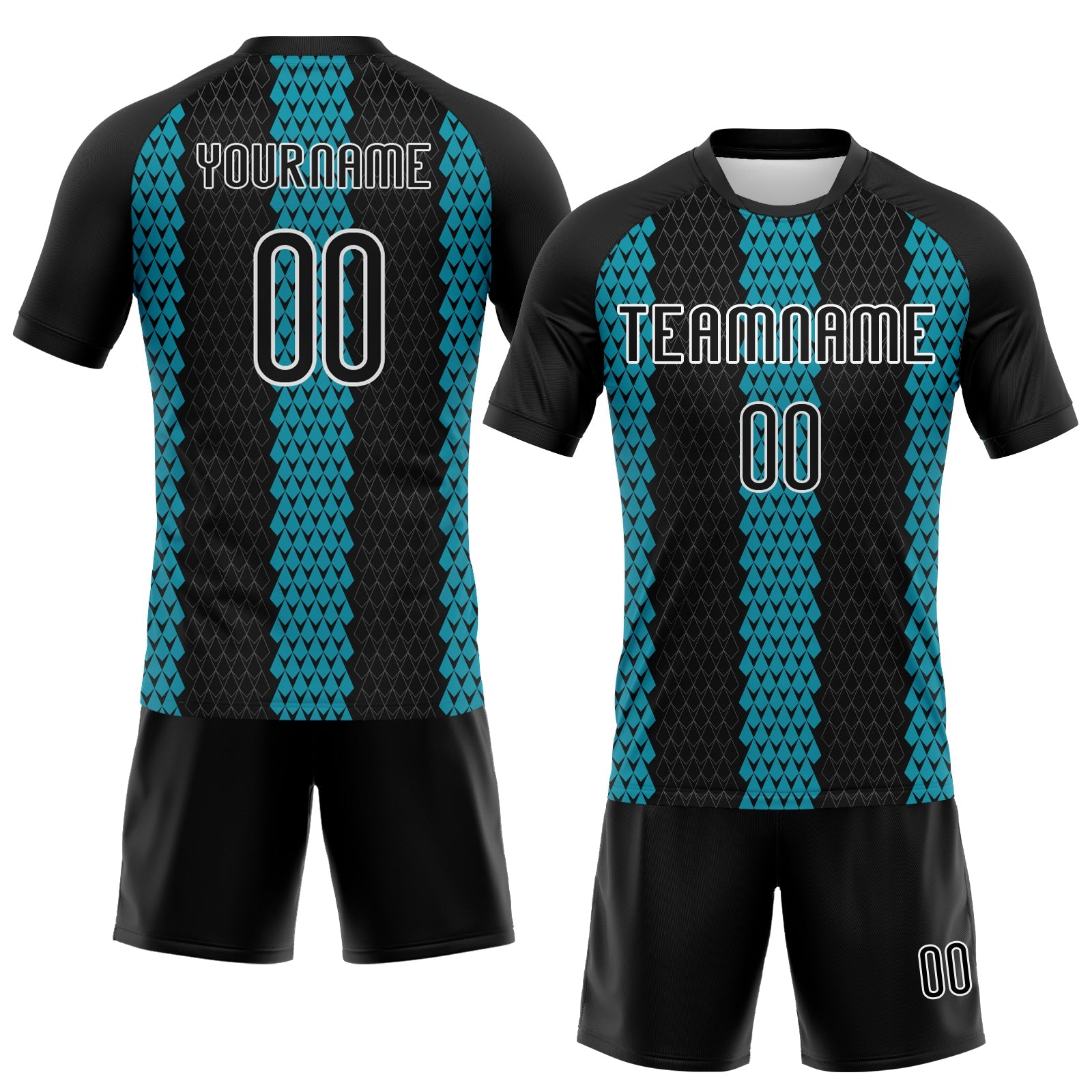 Custom Black Teal-White Geometric Shape Sublimation Volleyball Uniform Jersey