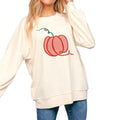 Cute Halloween Pumpkin Embroidery Long Sleeve Casual Fall Workout Tops Autumn Streetwear T-Shirts