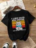 Cartoon Cat & Letter Print Round Neck Casual Short Sleeve Crew Neck Daily Vacation Outdoor Clothes All Seasons T-Shirts