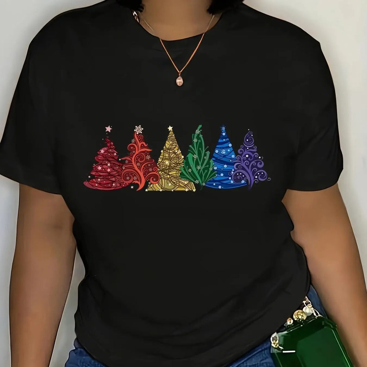 Tree Print Round Neck Casual Short Sleeve Summer Clothes Daily T-Shirts
