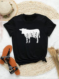 Cow & Floral Print Round Neck Casual Short Sleeve Crew Neck Daily Clothes All Seasons T-Shirts