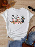 Floral & Letter Print Round Neck Vintage Casual Short Sleeve Daily Summer Outfitstyle{N002}3 T-Shirts