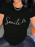 Heart & Letter Print Round Neck Casual Crew Neck Short Sleeve Summer Clothes Daily T-Shirts