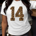 Leopard Number Print Round Neck Casual Short Sleeve Daily Summer Clothes T-Shirts