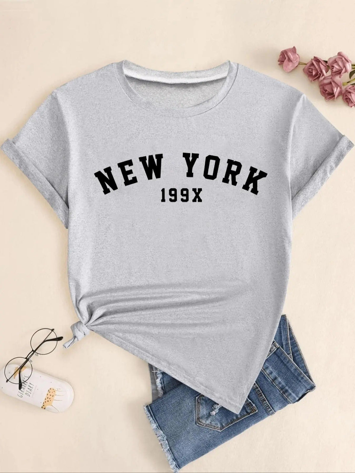 Letter Print Round Neck Casual Short Sleeve Crew Neck Summer Top Daily Wearstyle{N002}9 T-Shirts