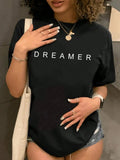 Letter Print Round Neck Casual Crew Neck Daily Vacation Outdoor Clothes All Seasons T-Shirts