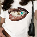 Mouth Print Round Neck Casual Short Sleeve Summer Clothes Daily Wearstyle{N002}2 T-Shirts