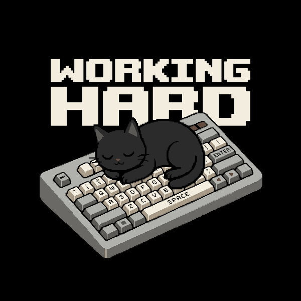 Working Hard Funny Black Cat On K
