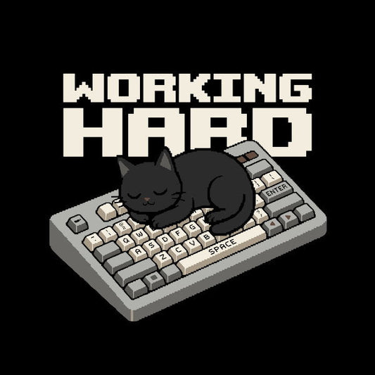 Working Hard Funny Black Cat On K
